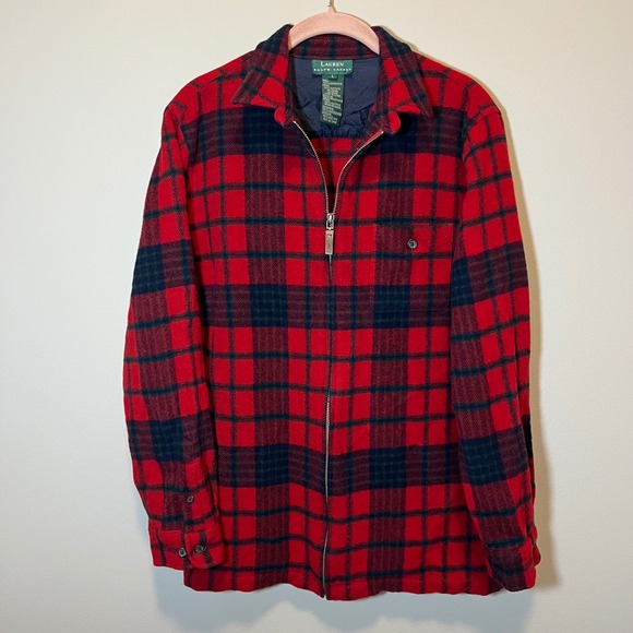 Lauren Ralph Lauren Other - Lauren Ralph Lauren Red Plaid 100% Lambswool Full Zip Shirt Jacket Men's Large
